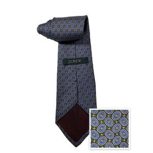 J Crew Made by Hand All Silk Coin and Rope Jacquard Weave Blue and gold Men Tie